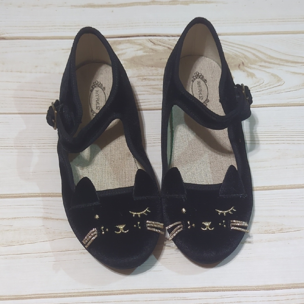 Joyfolie Black Dress Shoes with Cat Face Design